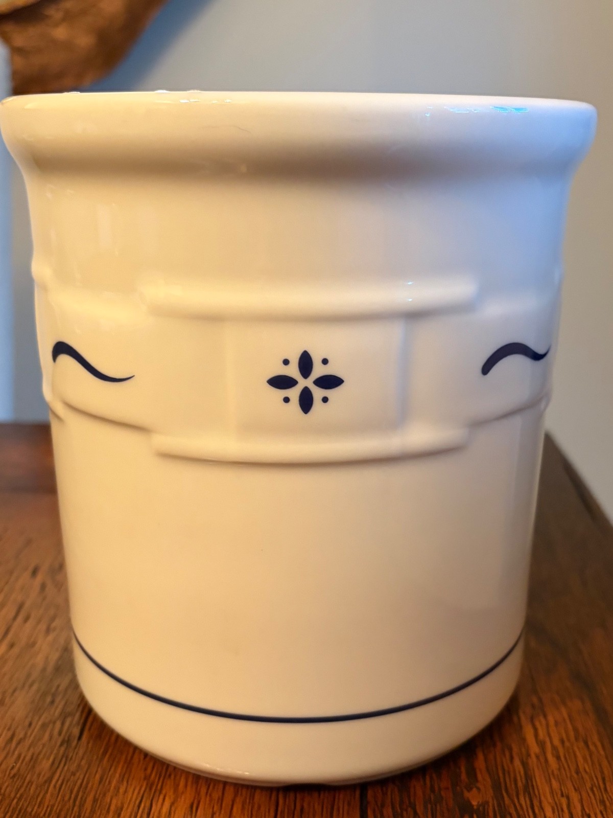 Longaberger Woven Traditions Vintage Ceramic Heritage Blue  Utensil Holder Crock