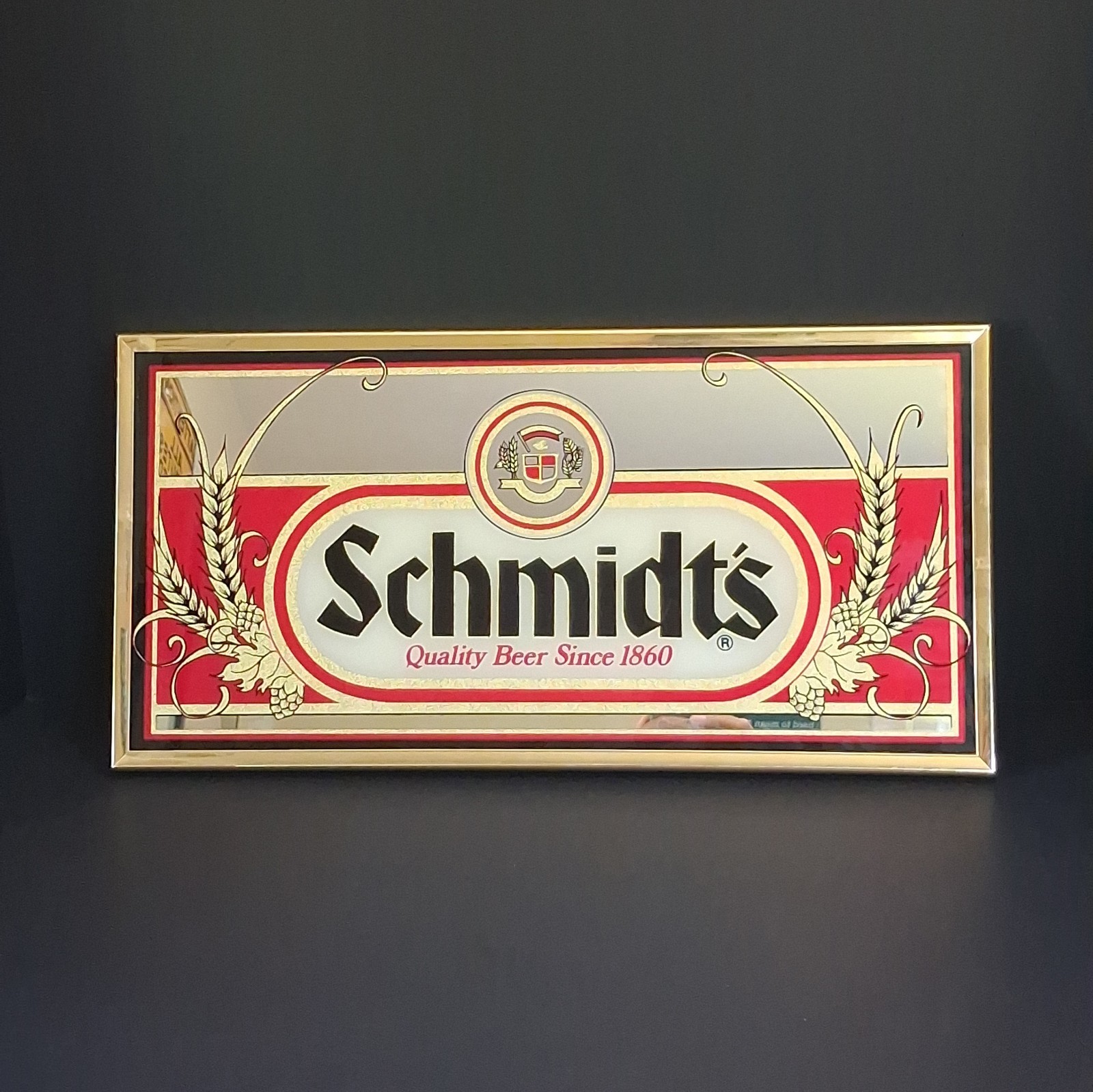 Vintage Schmidt’s Beer Framed Mirror Sign 18x9