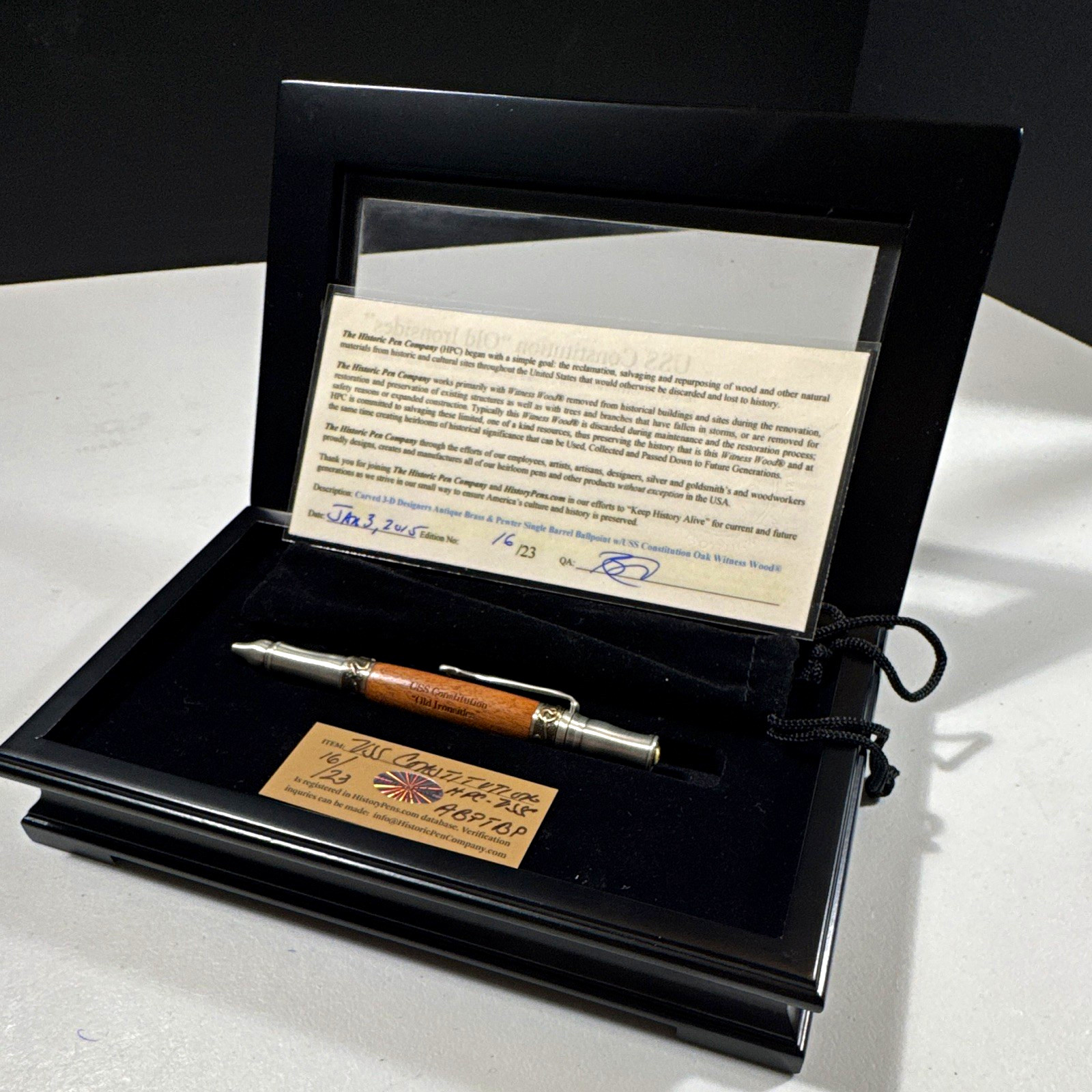 Historic Pen Company USS Constitution Old Ironsides Wood Pen Set Pewter & Brass