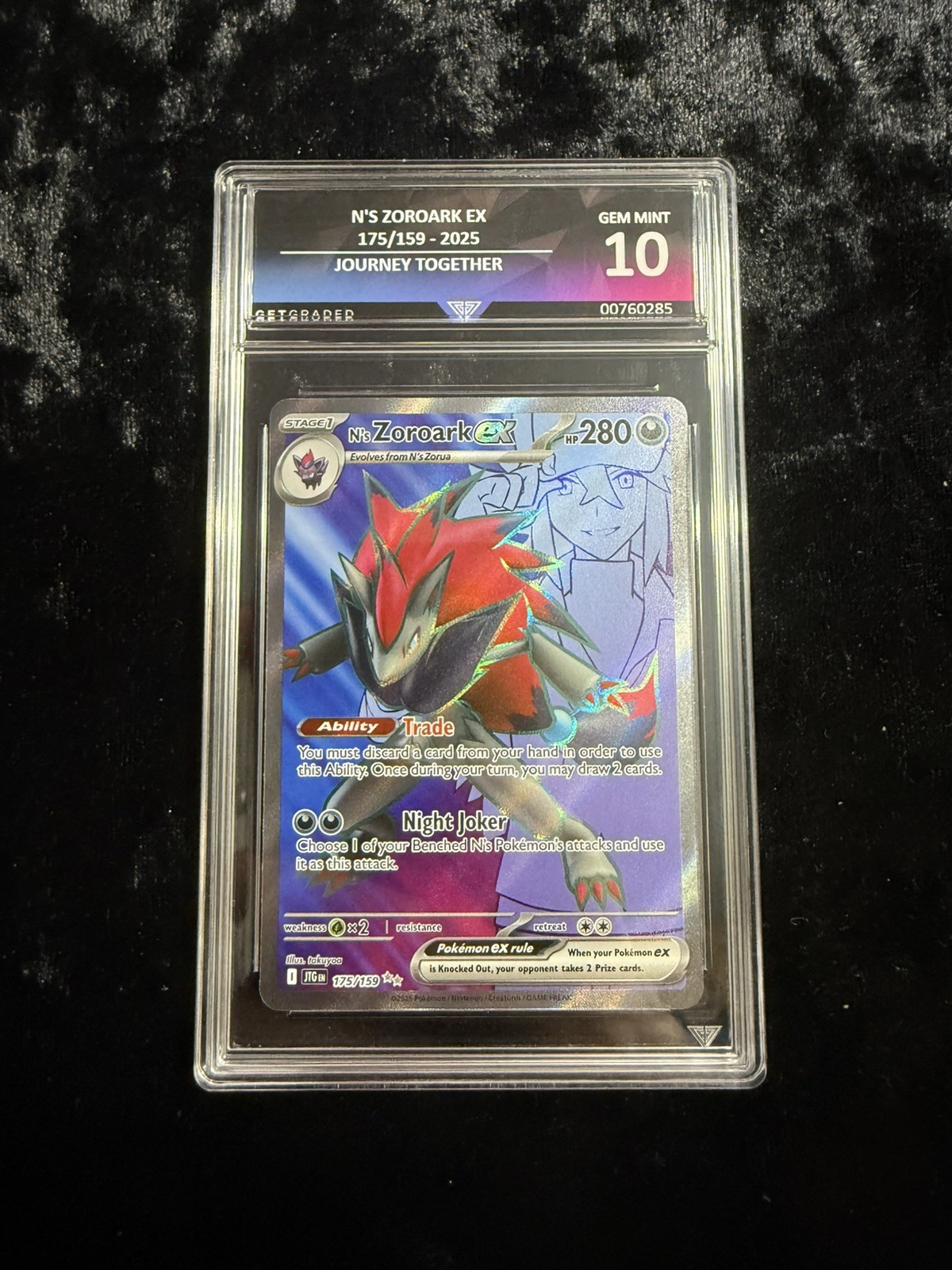 Pokémon N's Zoroark ex 175/159 Journey Together GetGraded GG 10 Gem Mint