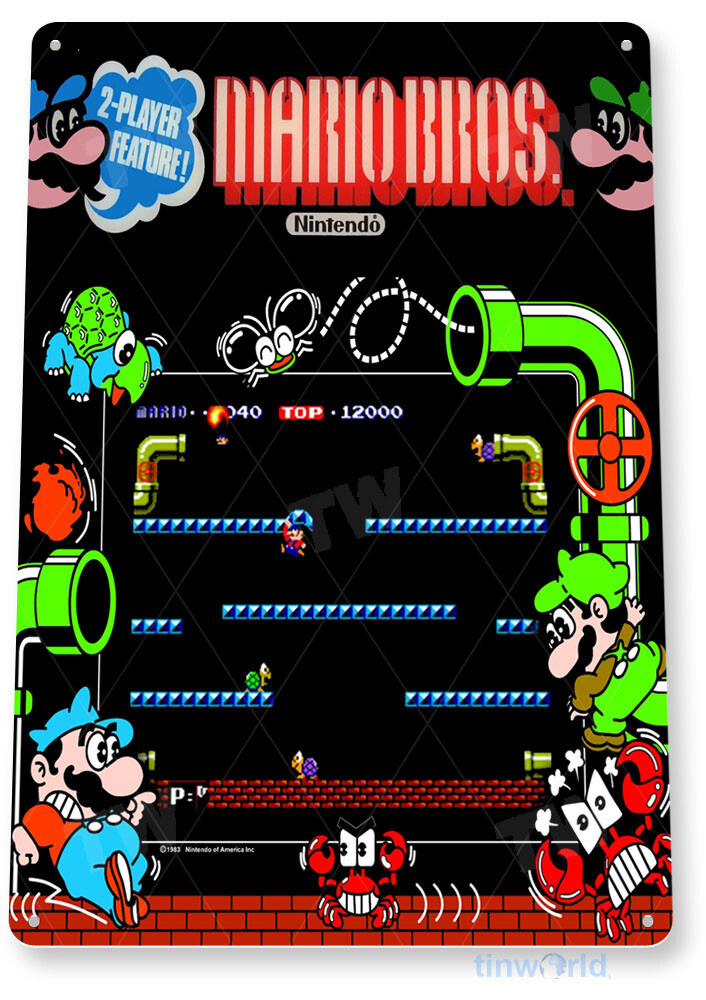 TIN SIGN Mario-Bros Arcade, 80\'s, Retro, Console, Marquee, Game Room Decor, A837