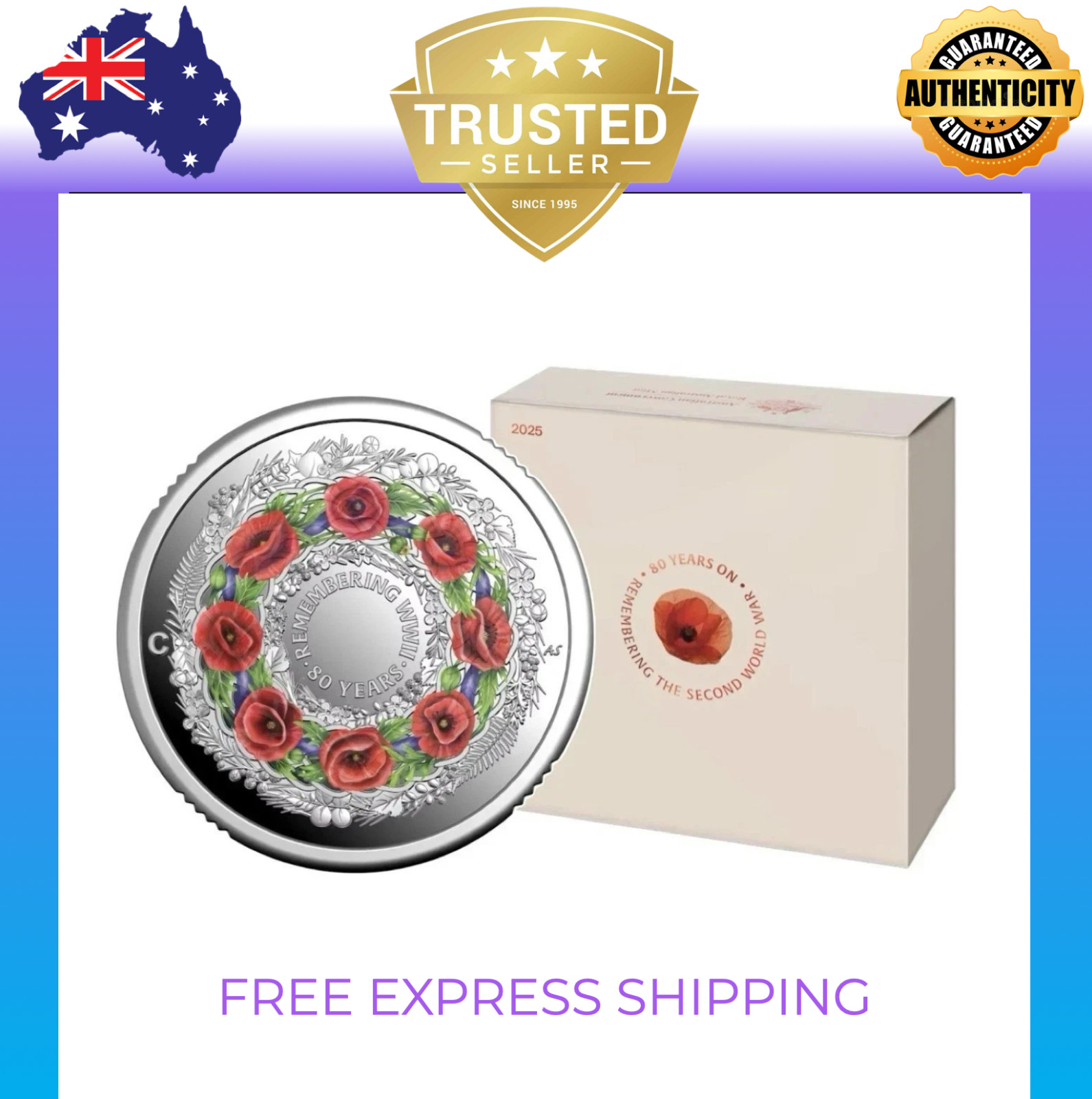 2025 $2 WWII Red Poppy Wreath Remembrance Day Silver Proof Coin 80th Anniversary