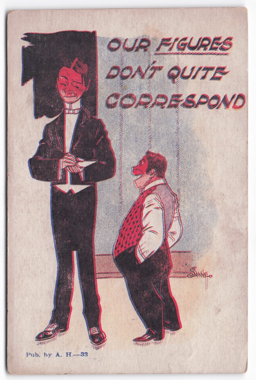 Antique Comic Postcard Our Figures Don\'t Quite Correspond Tall Slim Short Stout