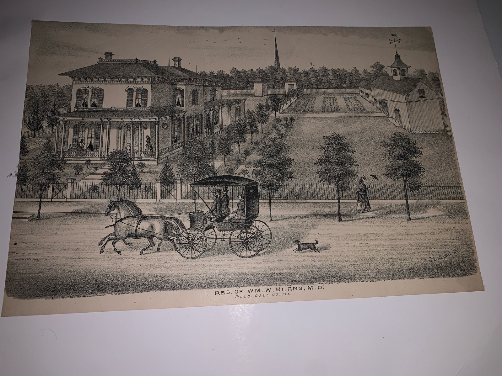 Antiquarian Map Residence Dr. William Burns House  Polo. Ogo Co. Illinois