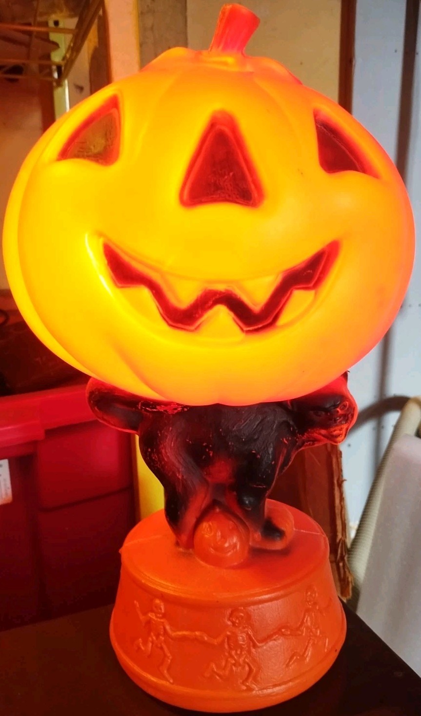Vintage 1969 EMPIRE Halloween Pumpkin Black Cat Jack O Lantern WORKS🎃🔴🟠🟡🔴⚪