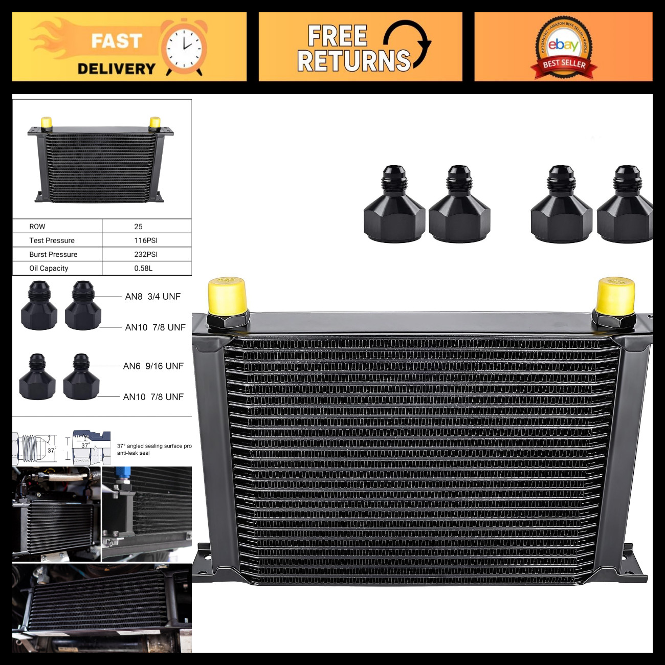 EVIL ENERGY 25 Row Oil Cooler, 10AN Engine Oil Cooler Universal