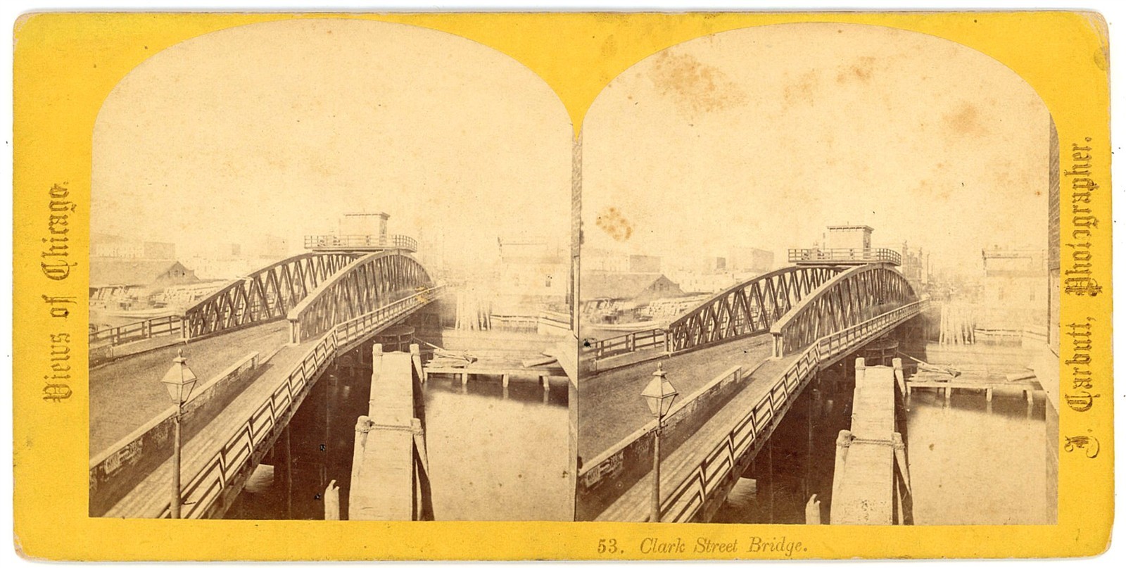 CHICAGO STEREOVIEW - Clark Street Bridge - John Carbutt 1860s EARLY