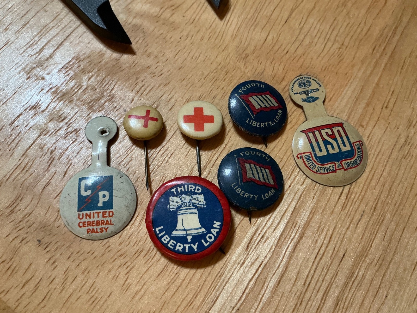 Vintage WWI Liberty Loan Pins Lot 7 Whitehead Hoag Red Cross Animate Toy Co USO