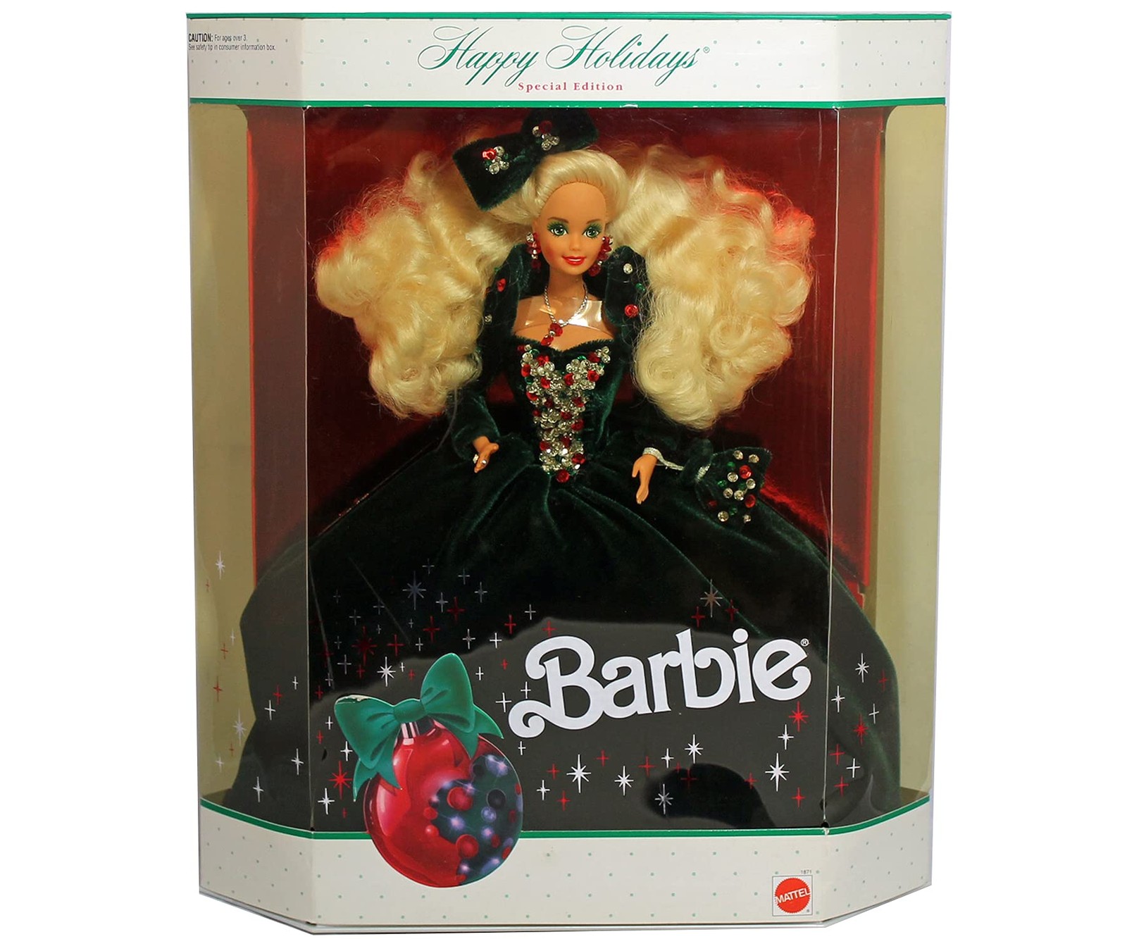 1991 Happy Holidays Barbie Special Edition Green Velvet Doll #1871