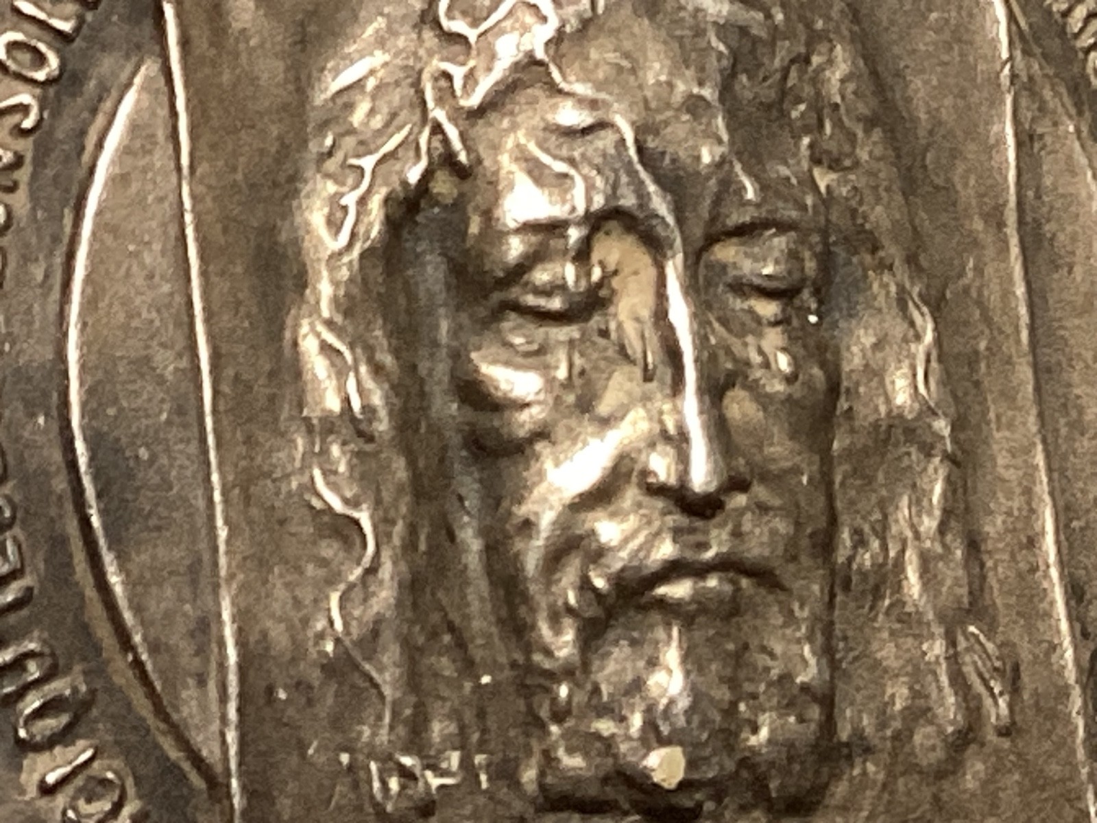 Antique Religious Medal Holy Face Shroud Turin by Rasumny c 1910 Christ