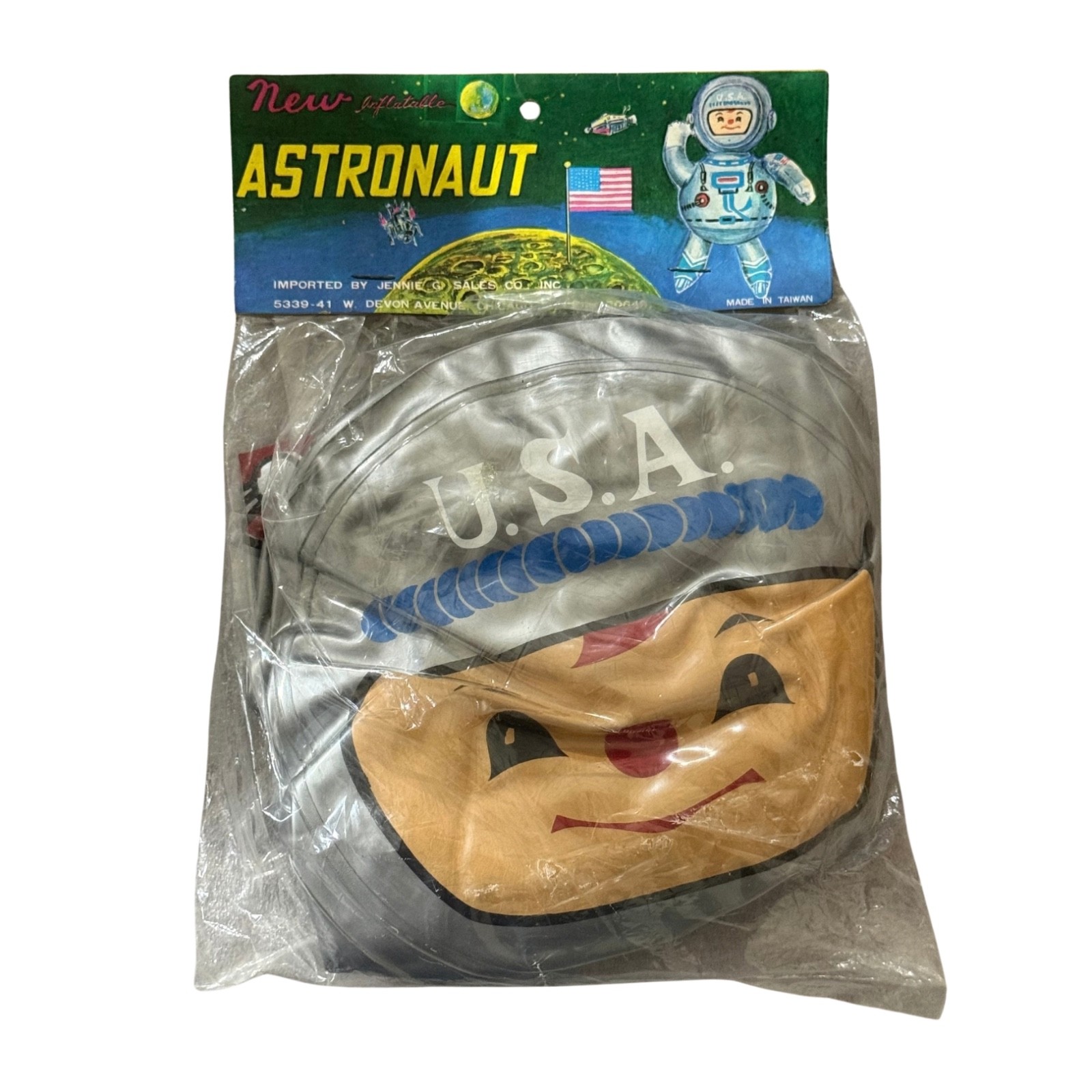 Vintage 1960s Inflatable Astronaut USA Space Toy NIP Jennie G Sales Taiwan 24in
