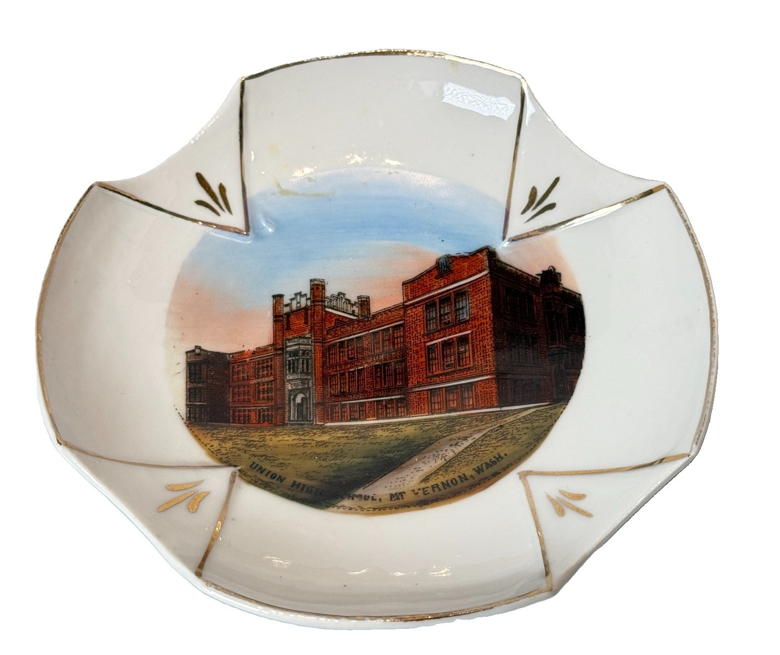 MT VERNON WA WASHINGTON Antique UNION HIGH SCHOOL Souvenir TRINKET DISH BOWL