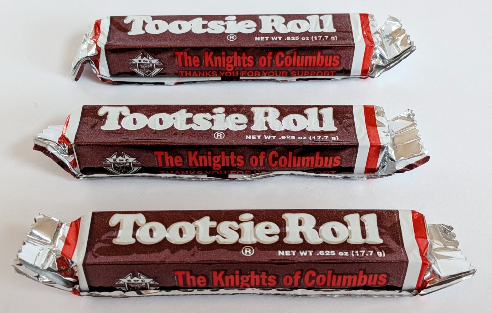 Vintage Tootsie Roll Knights of Columbus Fundraiser Wrappers Lot of 3