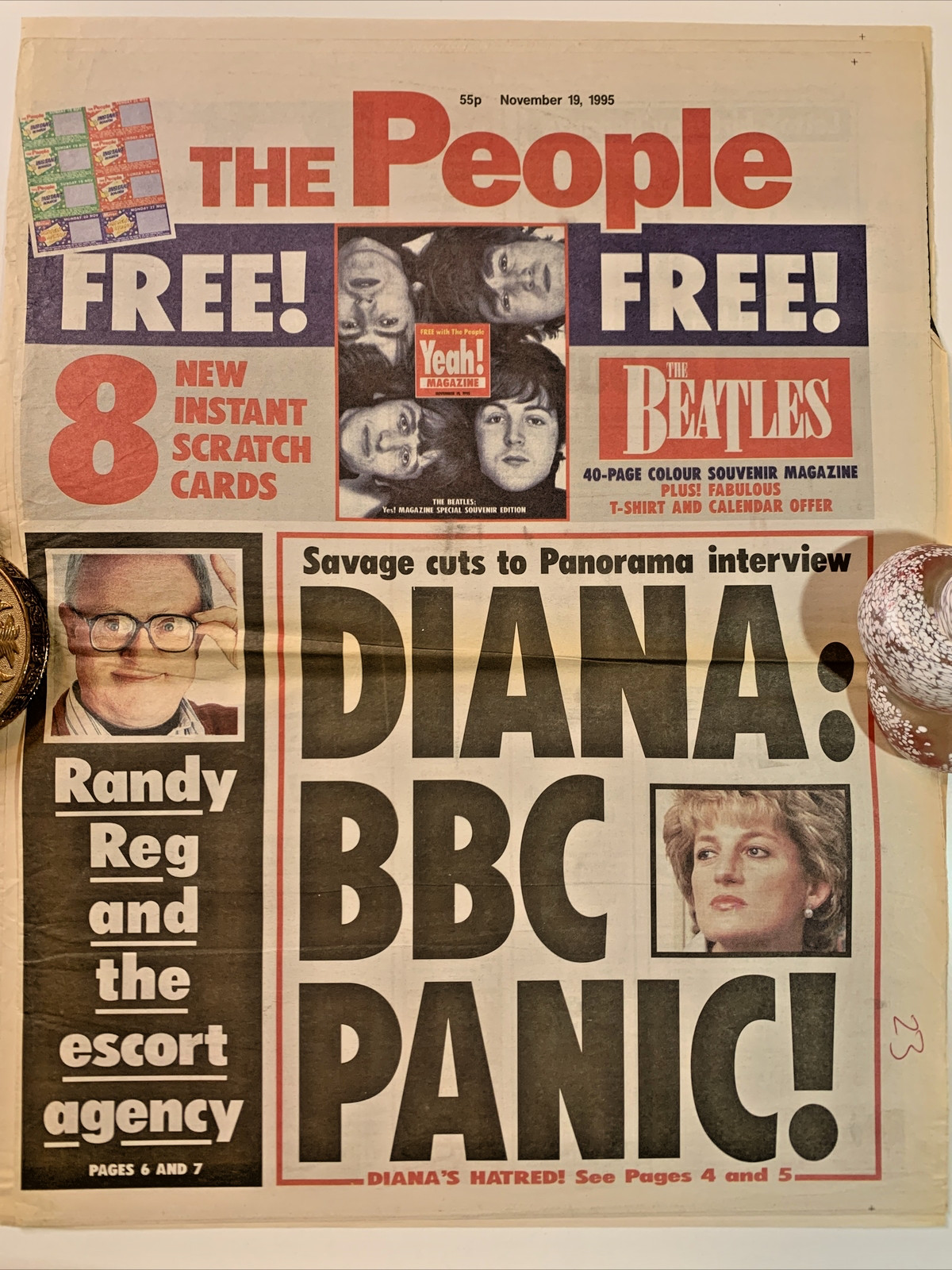 1995 Princess Diana BBC Panic People Newspaper 11/19/95 Beatles Insert