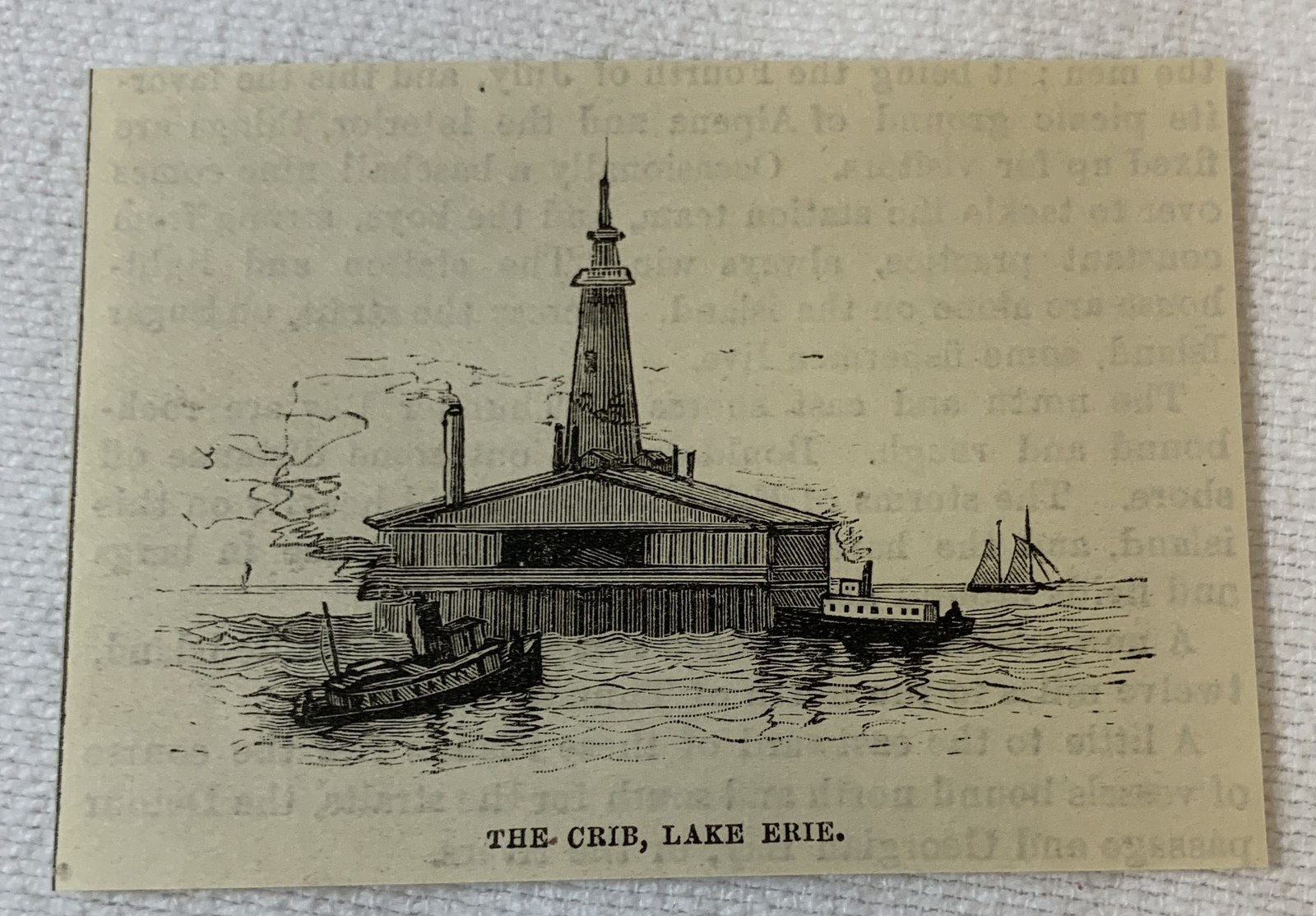 small 1882 magazine engraving~ THE CRIB, LAKE ERIE