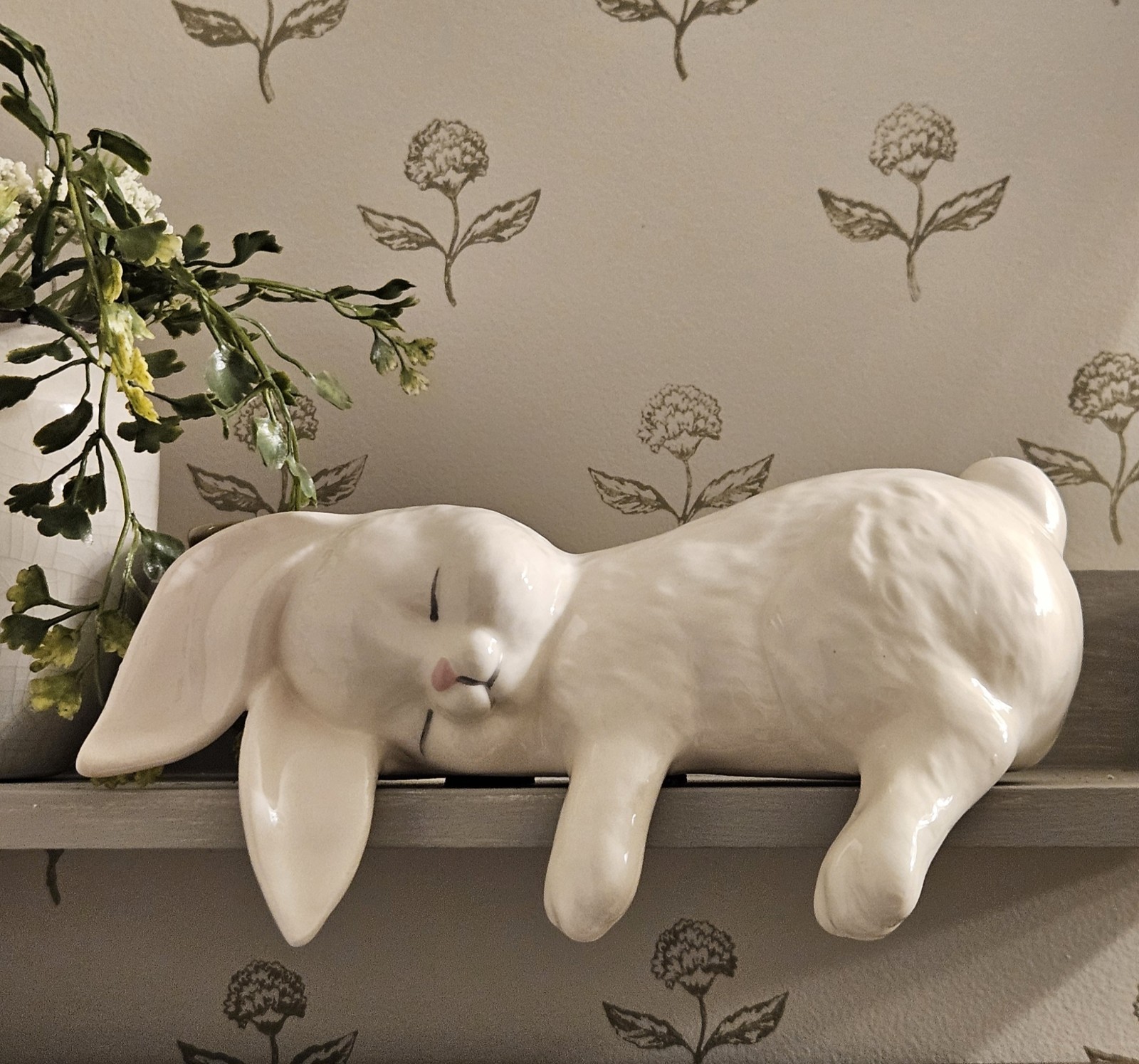 Vintage Sleeping Bunny Rabbit Shelf Sitter Ceramic Mantel Display White