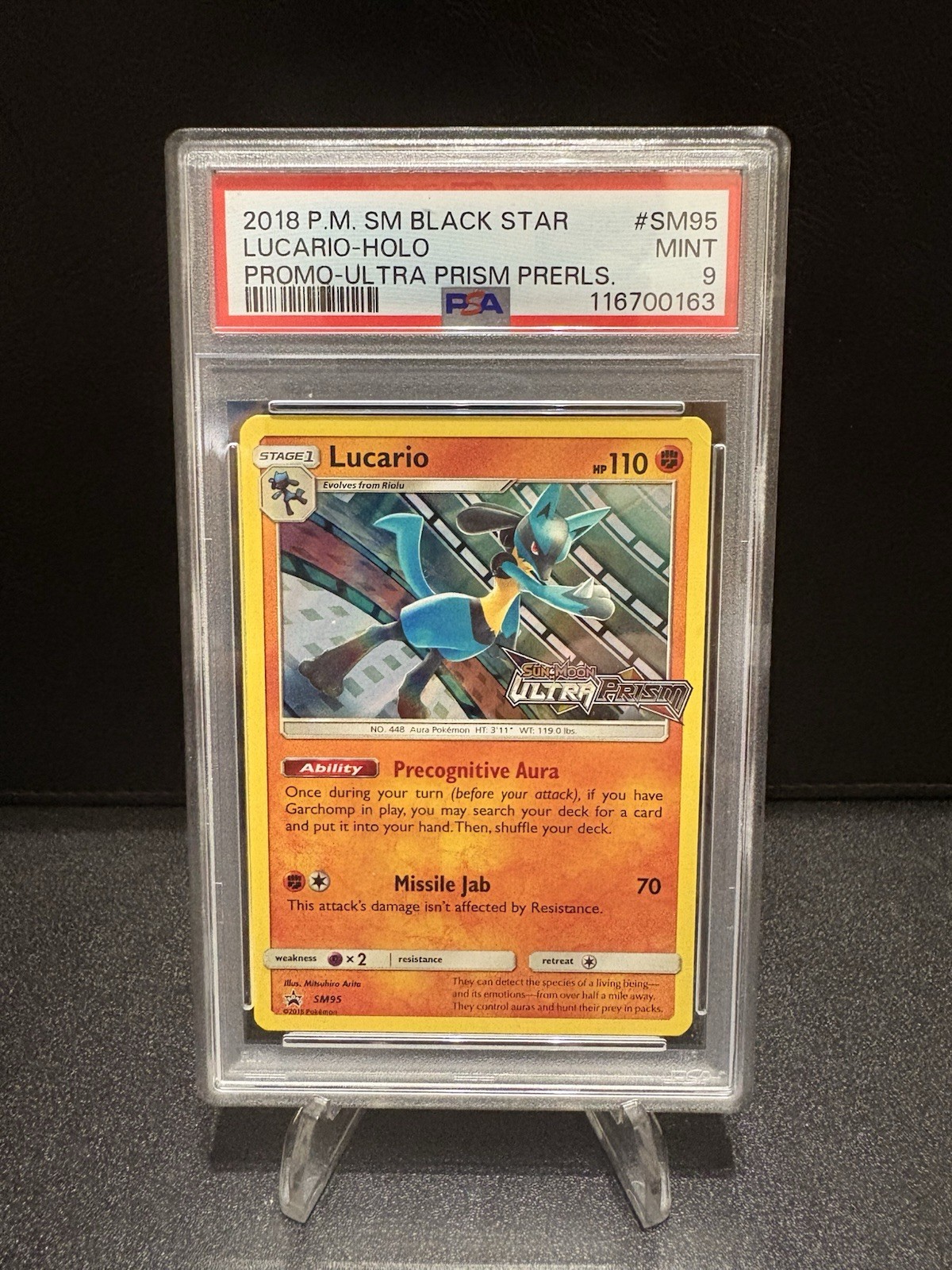 Pokemon Lucario SM95 Promo Ultra Prism Prerelease PSA 9 - Low Pop