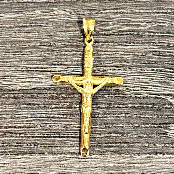 14k yellow gold hollow Crucifix Cross Pendant Religious Christian Christianity