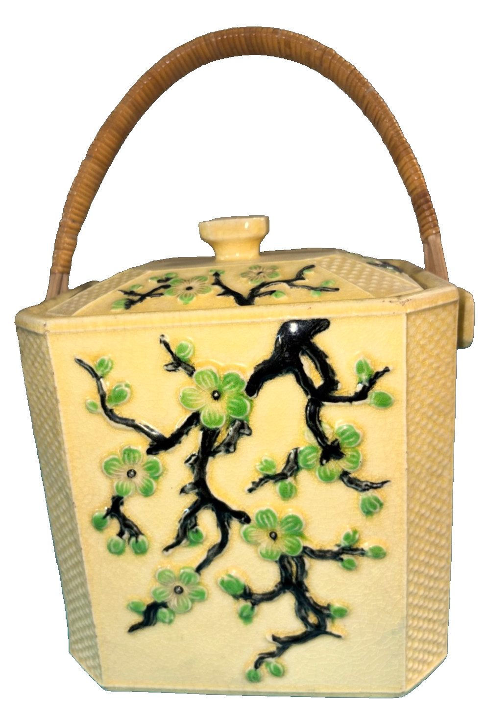 Vintage Moriyama Japanese Biscuit Jar / Cookie Jar With a Green Floral Design
