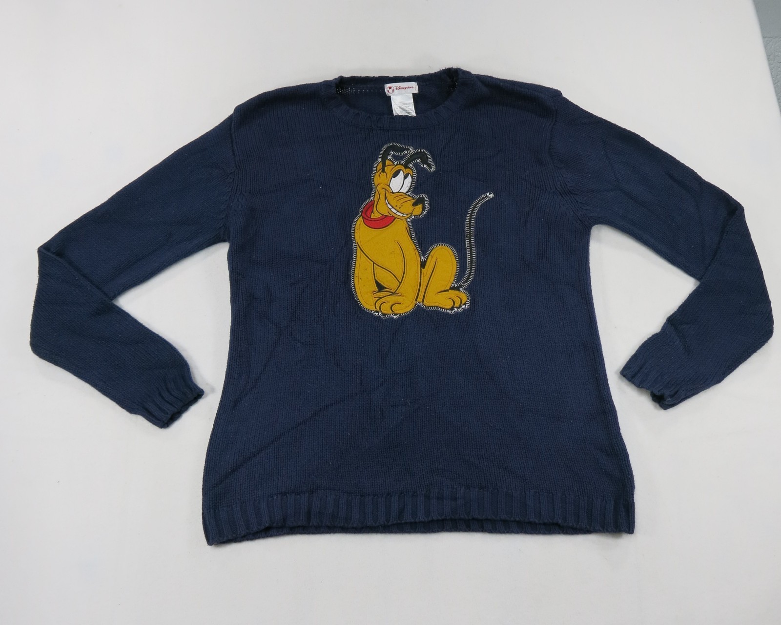 Vintage 90s Disney Store Pluto Embroidered Knit Crewneck Sweater Large
