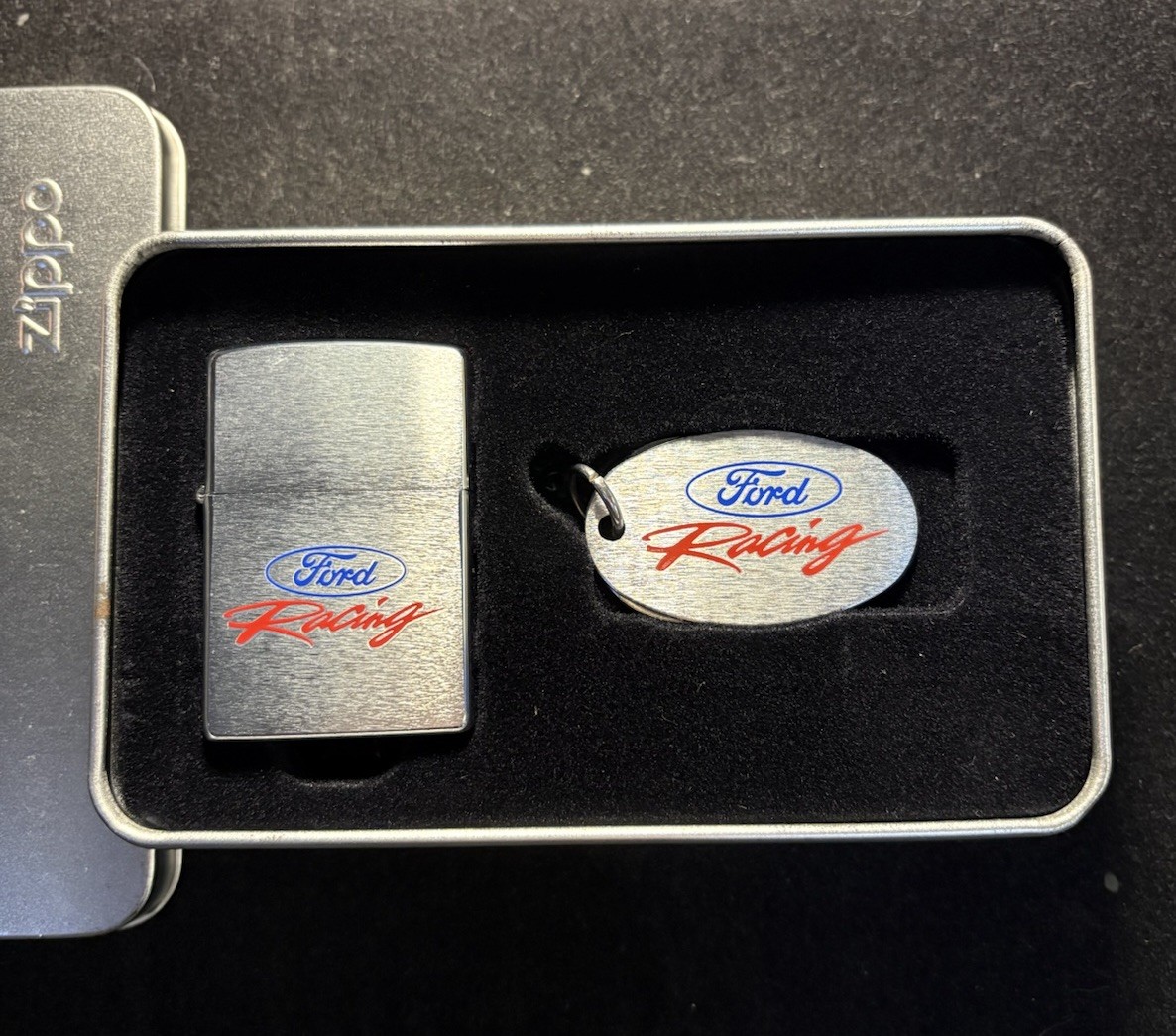 1998 Ford Racing Zippo Lighter With Keychain & Tin - Unfired - Item#805