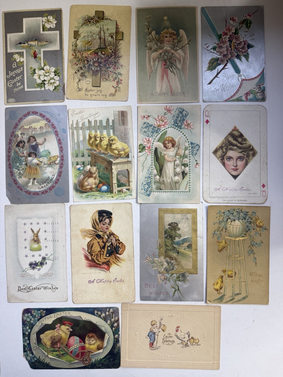 Lot 14 Antique Easter Postcards 1908-1910s Embossed Chicks Rabbits Angels