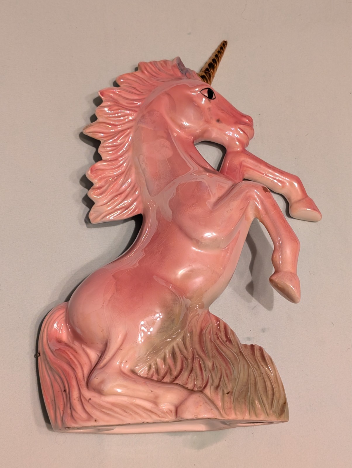 Vintage 80s Unicorn Figurine Pink Glazed Ceramic Large 12 inches