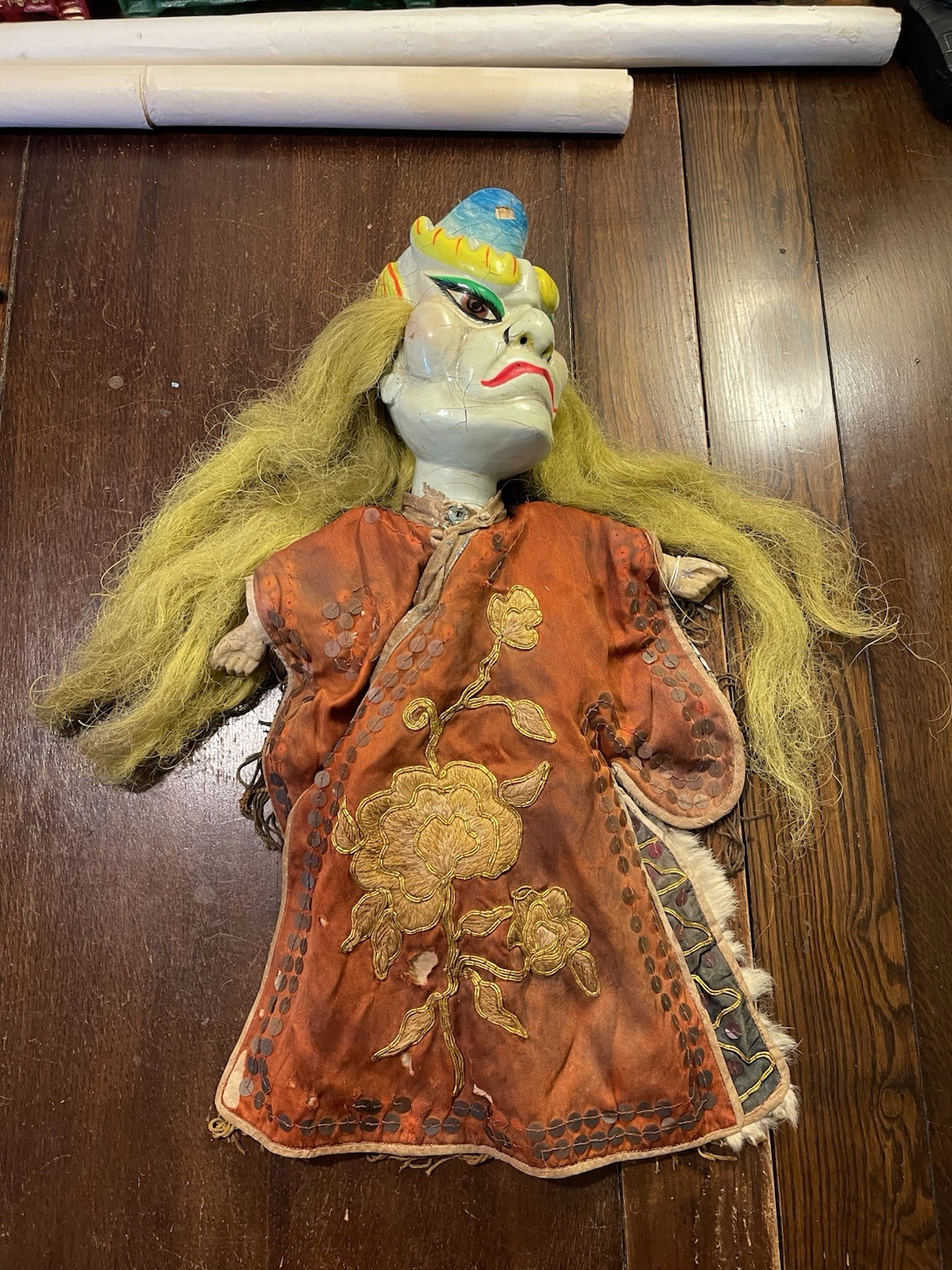 ANTIQUE CHINESE ASIAN OPERA DOLL WOOD HAND PUPPET Creepy Oddity