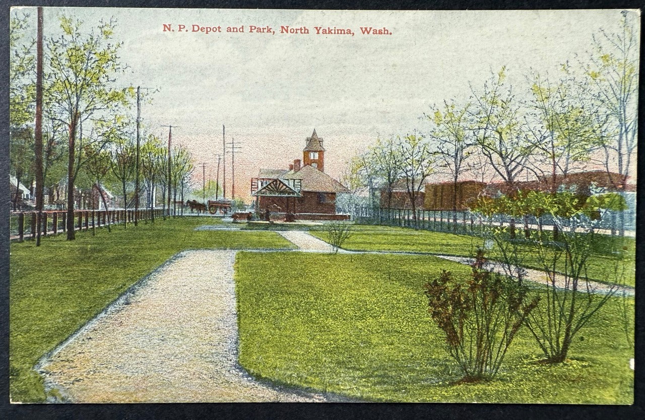 Vintage Yakima WA Train Depot Postcard c.1906 Northern Pacific Railroad Station