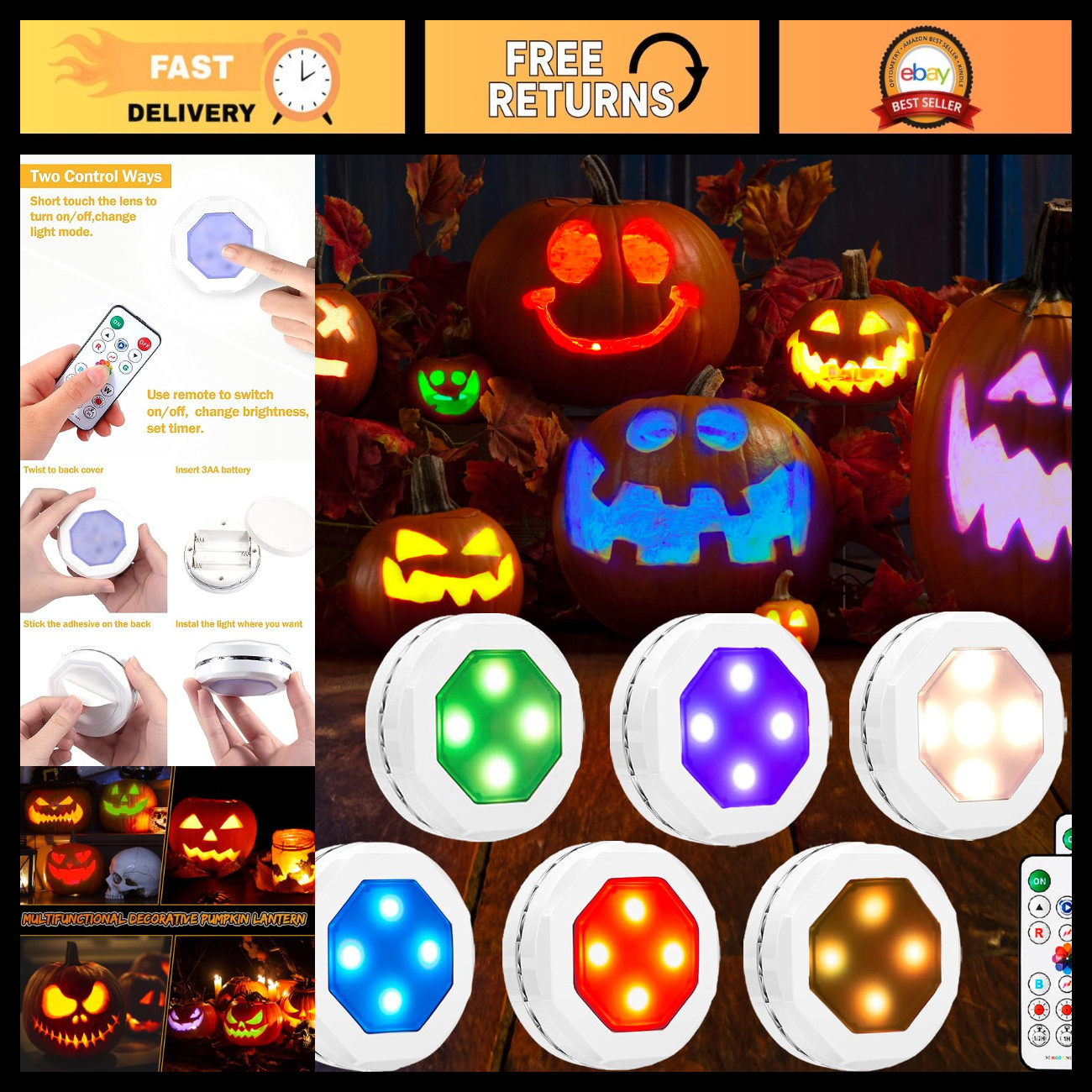 Halloween Pumpkin Lights, Pumpkin Lights with Remote Control