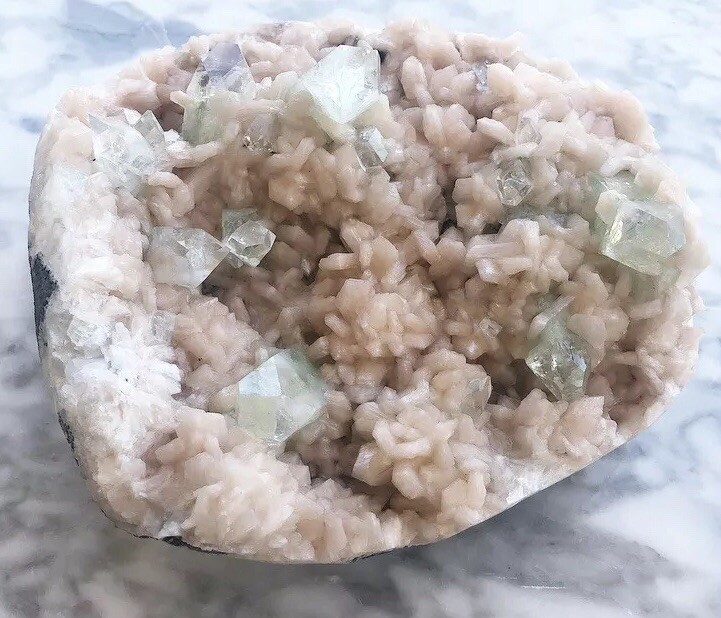 Very Large Green Apophyllite And Pink Stilbite Mineral Crystal Decor From India
