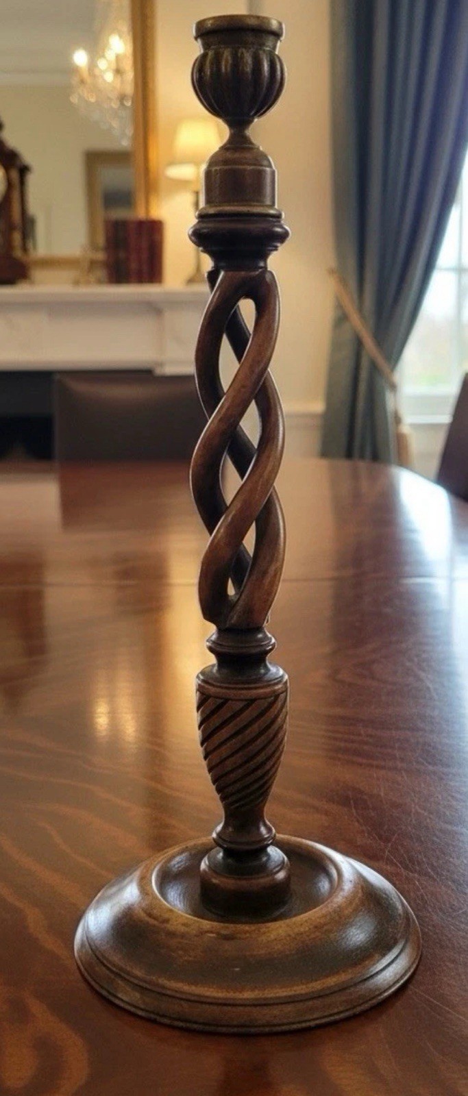 Vintage Theodore Alexander Mahogany  Candlestick 13.25”