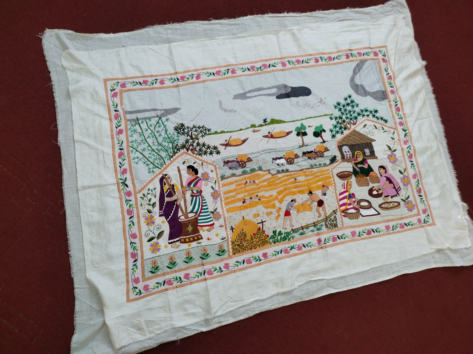 gorgeous nakshi kantha silk embroidery needlework tapestry embroidered panel