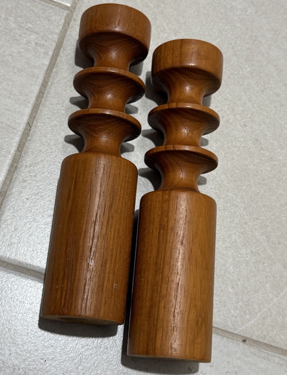 Pair Teak Wood Wooden Candlesticks Taper Candle Holders MCM Midcentury Danish