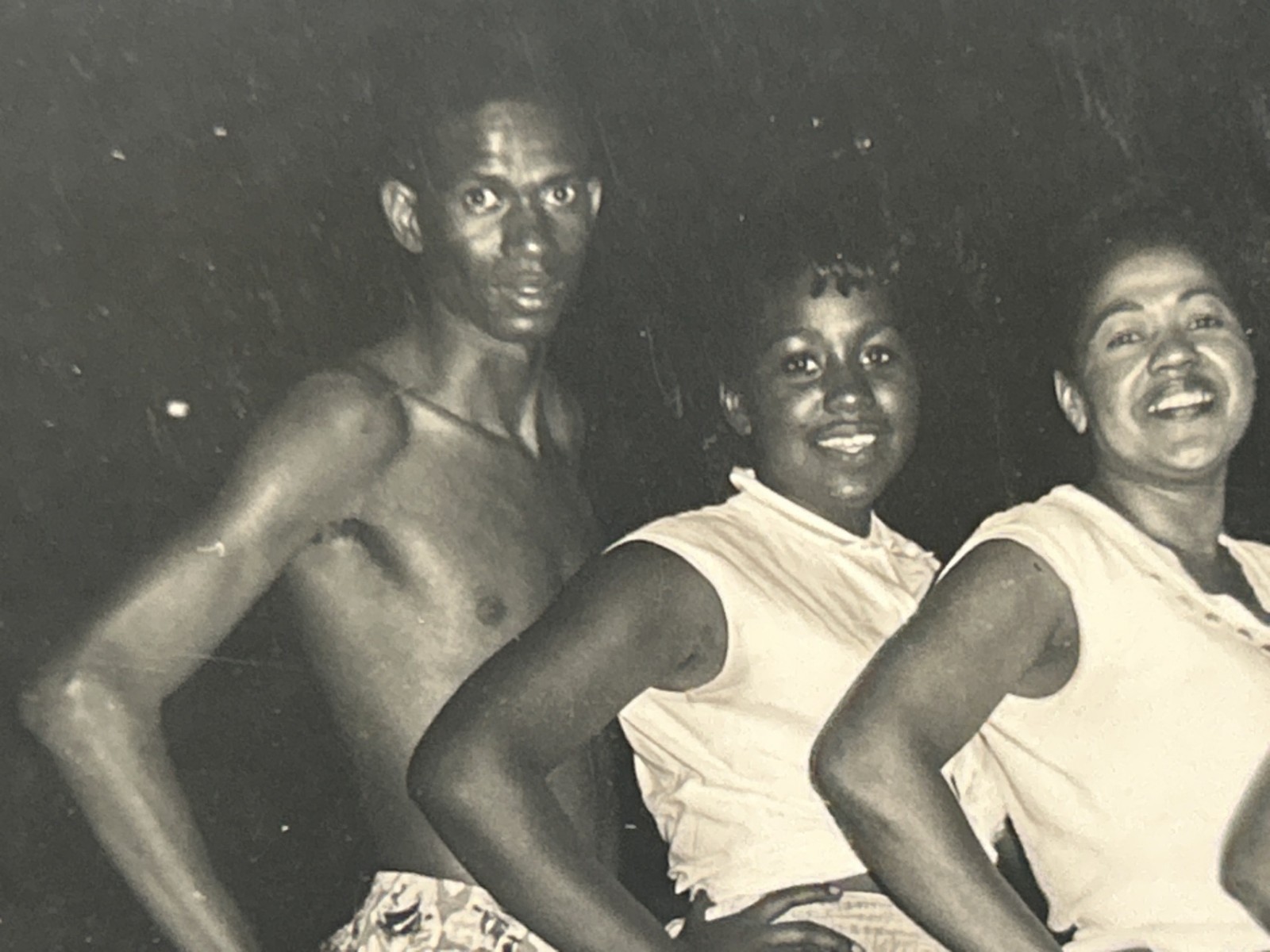 Vintage 1960s African American Group Photo Night B&W Snapshot Black Americana