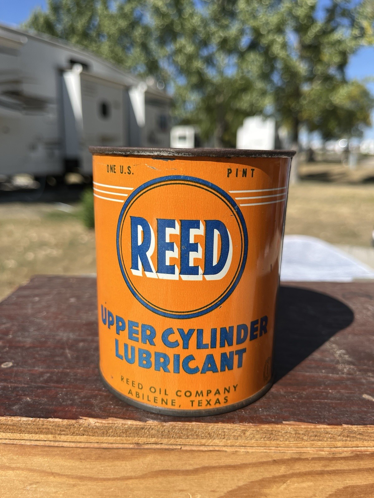 VINTAGE REED OIL CO. ABILENE, TEXAS OIL TIN CAN UPPER CYLINDER LUBRICANT