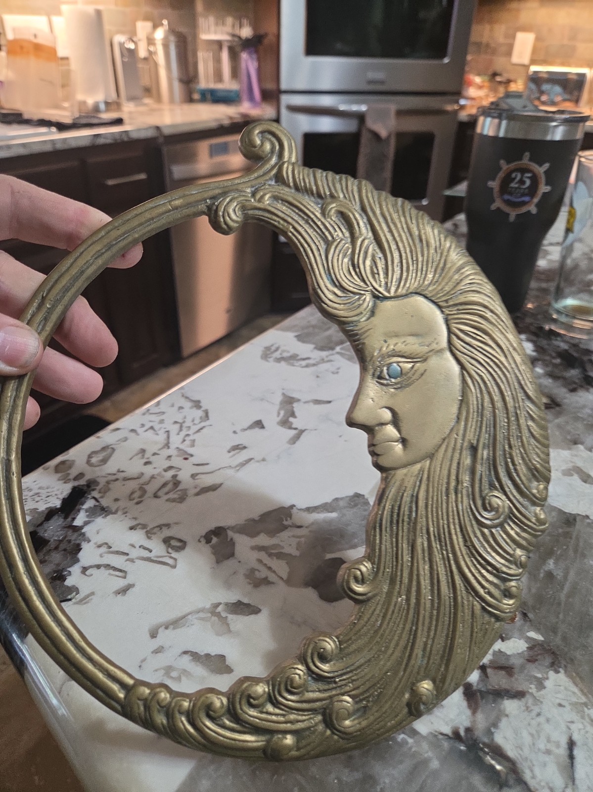 Vintage Brass Man In The Moon Celestial Wall Decor