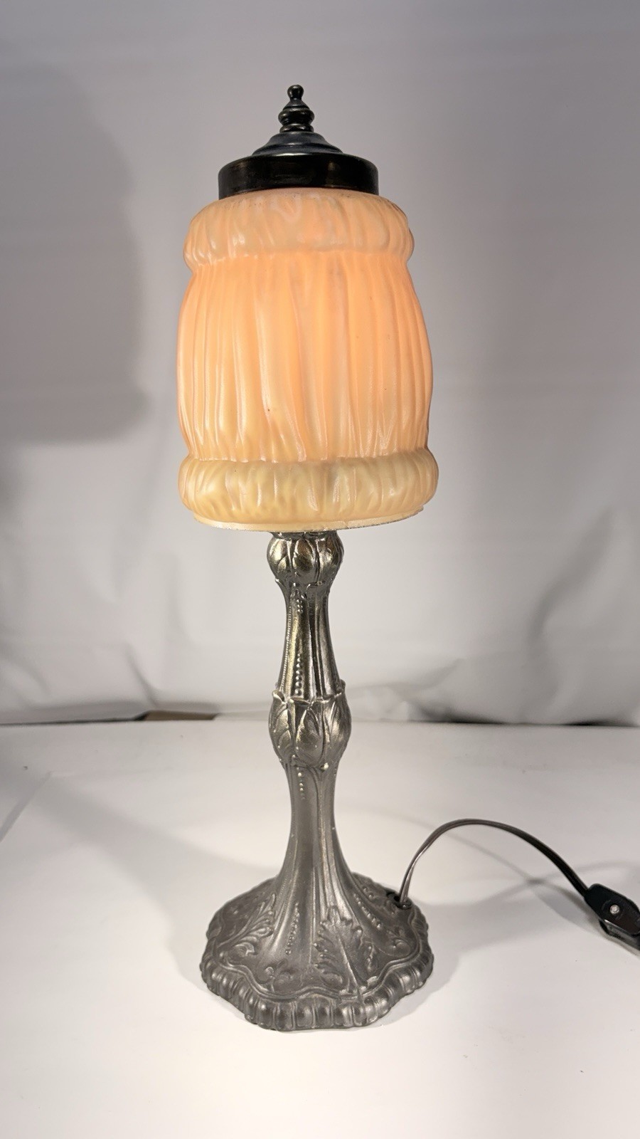 Petite Vintage Ornate Metal And Glass Boudoir Lamp