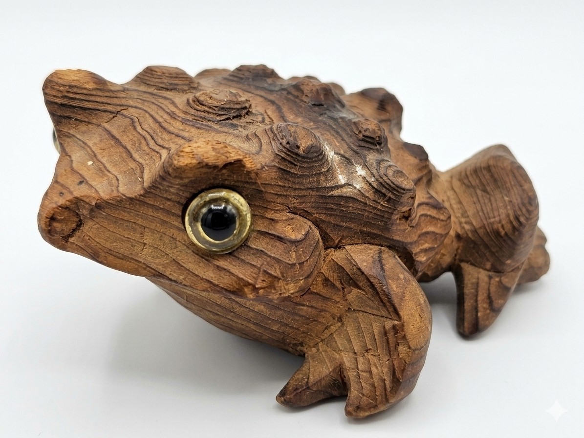 Rare Vintage Hand-Carved Sugi Cryptomeria Frog Toad Japan Unique Beautiful Wood
