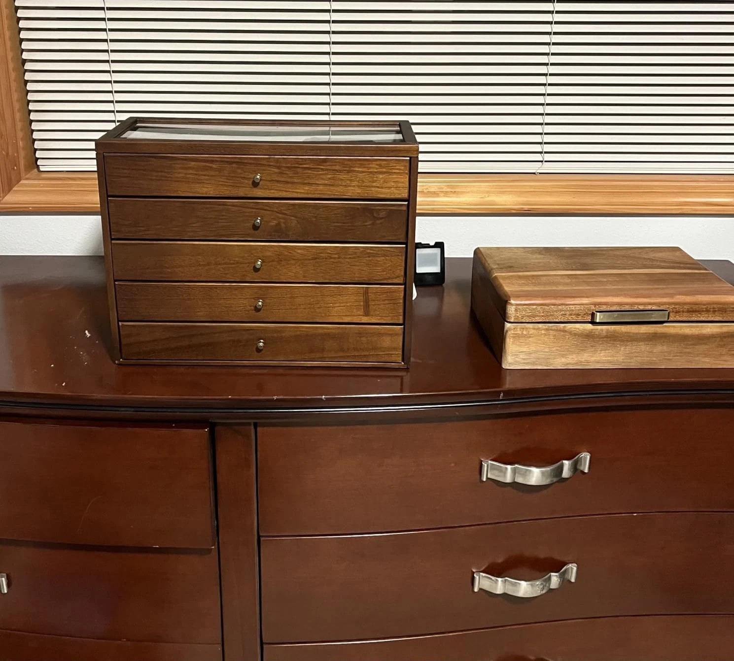 Knife Display Case 32+ Wood Walnut EDC Pocket Knives Watch Organizer Storage Box