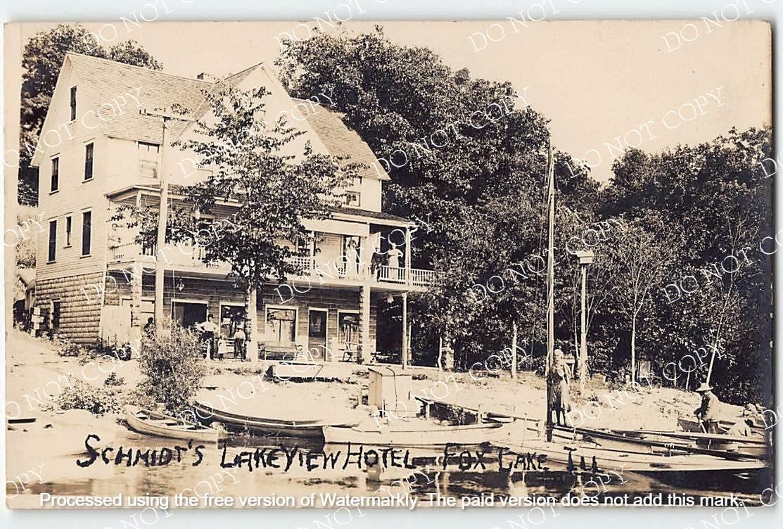 Antique RPPC Schmidt's Lakeview Hotel FOX LAKE Antioch IL 1910s Lake County Rare