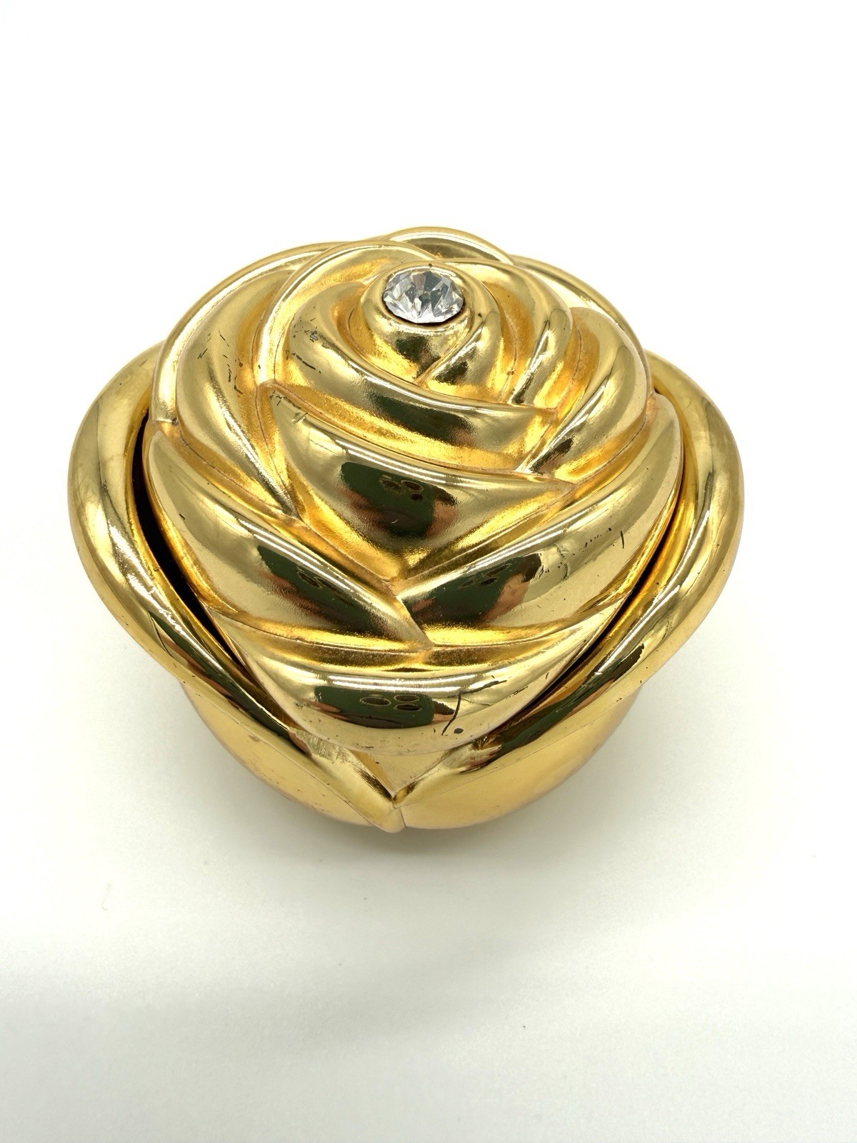 Preserved Rose in Gold Trinket Box with Crystal