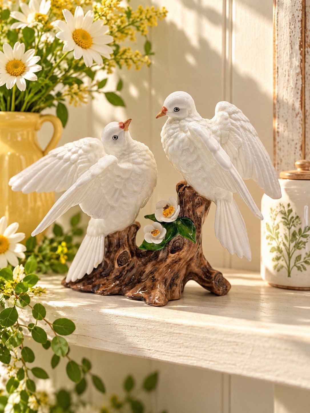 Vintage 1976 Enesco White Dove Pair Mauri Masterpiece Bone China Lovebirds Peace