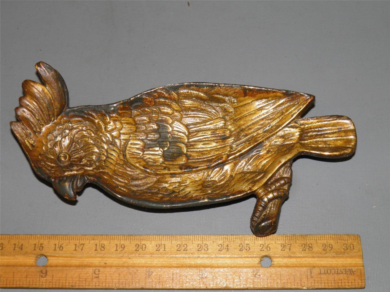 ANTIQUE CAST IRON PARROT TRINKET HOLDER TRAY