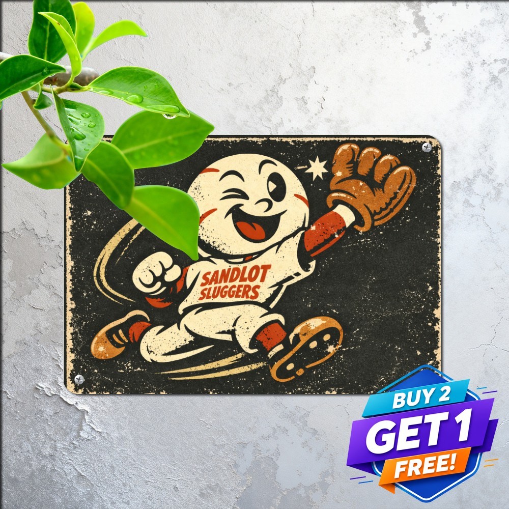 Classic Ballpark Baseball Team Mascot Retro Metal Tin Sign Wall Art 8x12 In