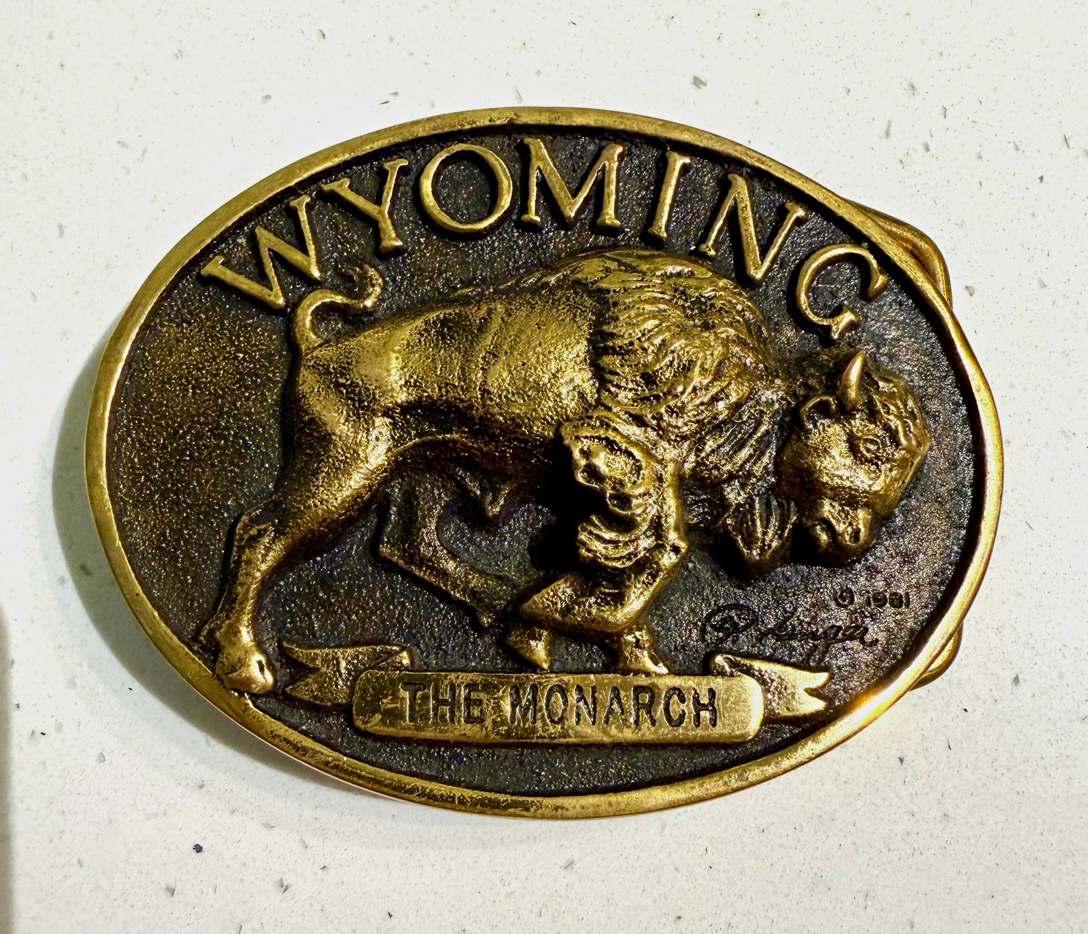 Vtg 1981 Wyoming Monarch Buffalo Bison Brass Belt Buckle Heritage Mint Western* 