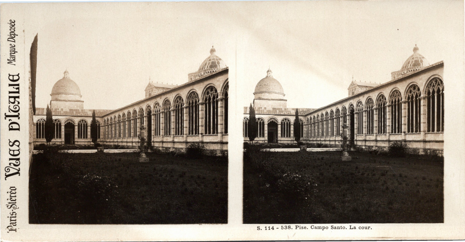Italy, Pisa, the Court of Campo Santo, vintage print, ca.1910, stereo print came