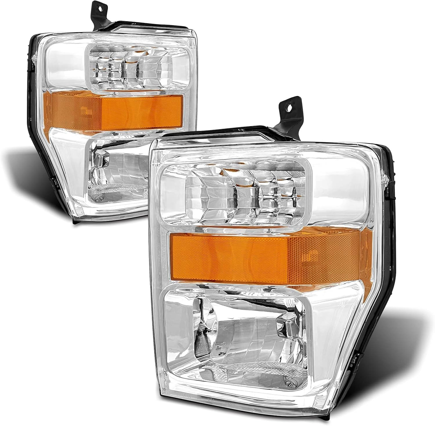 Headlight Assembly Pair for 2008-2010 Ford F250 F350 F450 Super Duty Chrome Hous