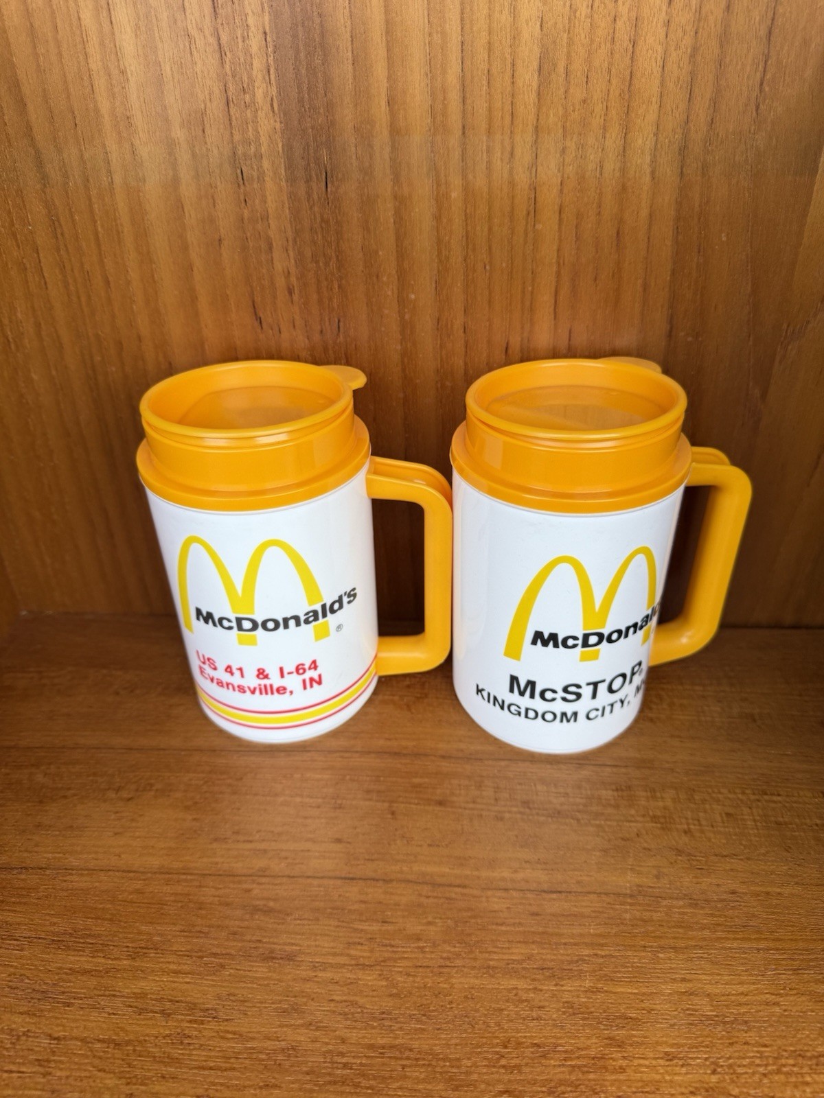 Vintage McDonalds Whirley 22 oz Travel Mugs Lot 2 Evansville Kingdom City