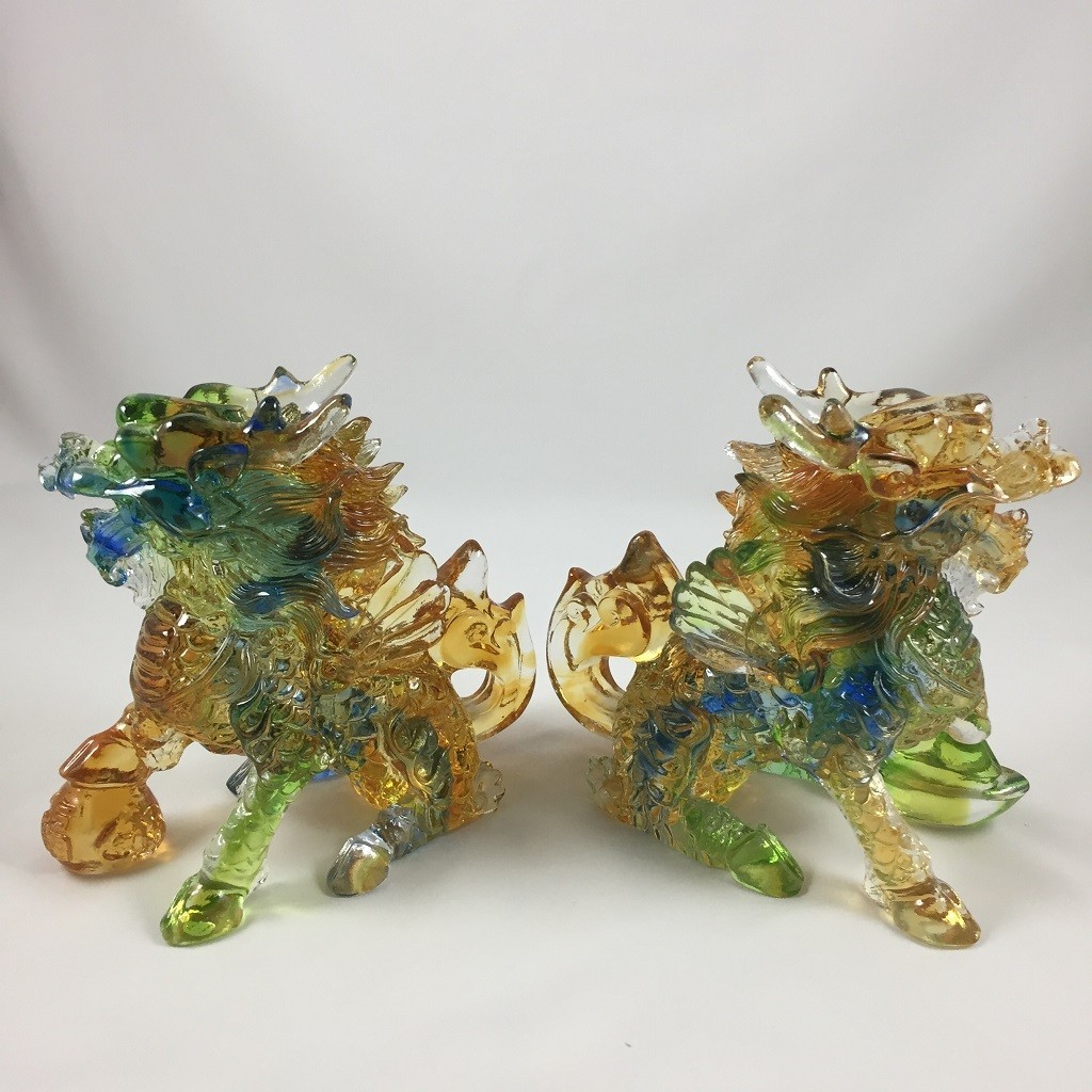 Liuli Crystal Glass Kirin Pair – Feng Shui Lucky Blessing home office Ornament